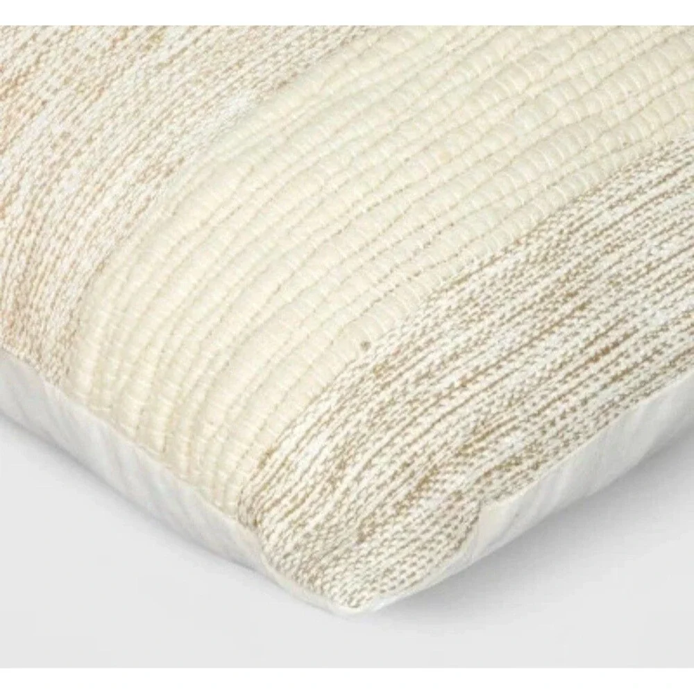 Oversized Textured Cotton Striped Square Throw Pillow Beige Threshold New